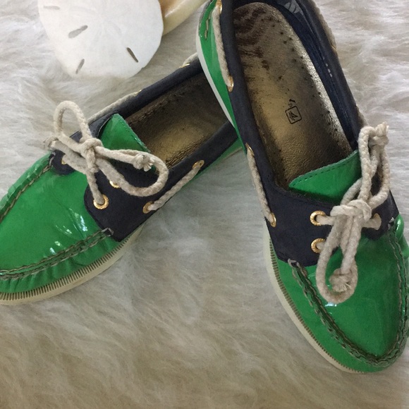 Sperry Navy and Green Patent Boat Shoes - Picture 4 of 8